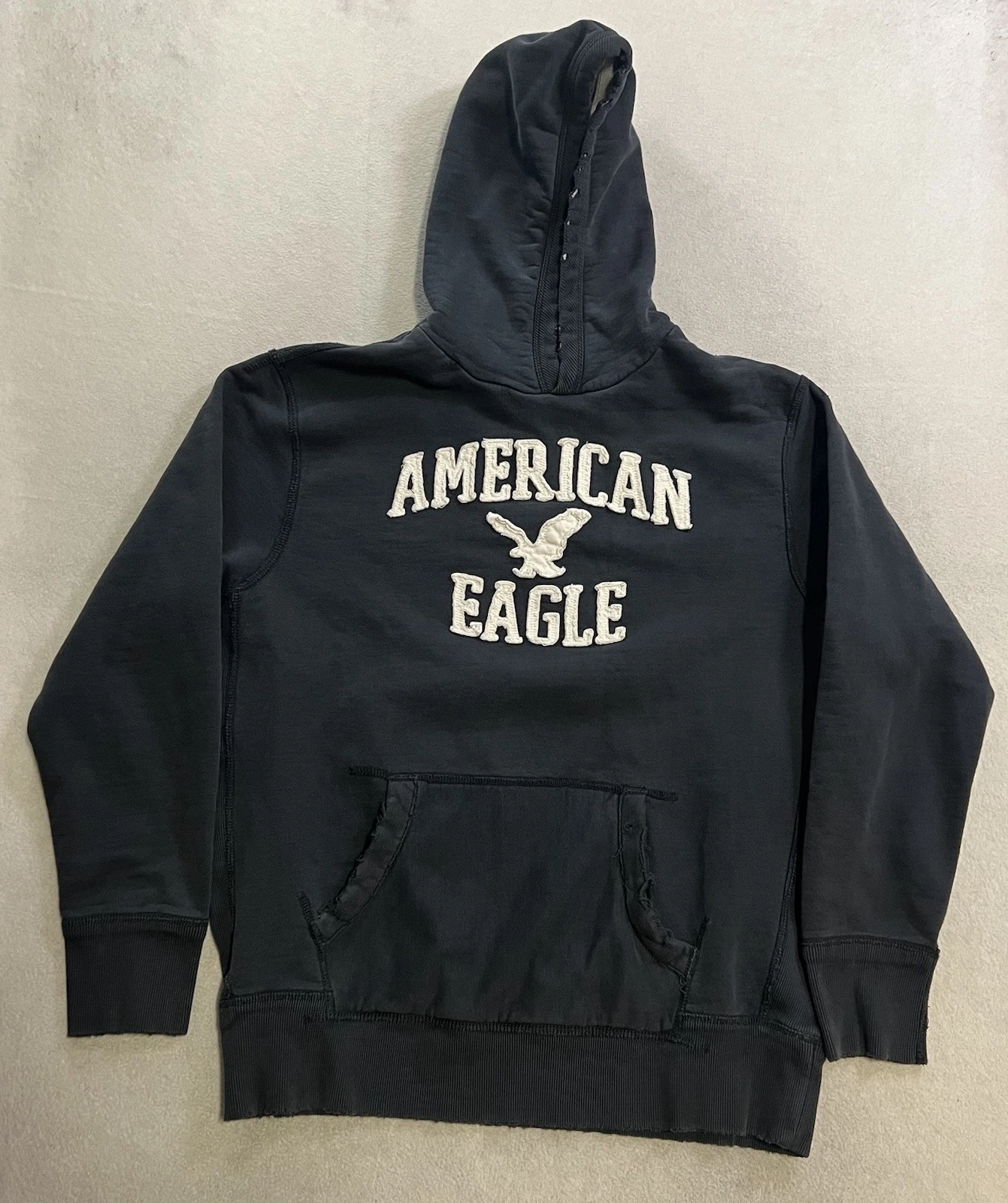 Vintage American Eagle Hoodie Men’s Size XL Blue Waffle Knit Thermal Hood Y2K