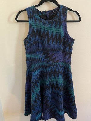 French Connection Abstract Geometric Ikat Retro 90s Y2K Inspo Fit & Flare Dress