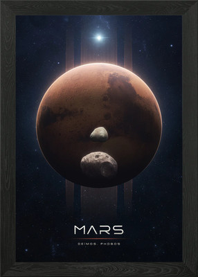 Planet Mars with Deimos and Phobos Framed Wall Art Poster Canvas Print Picture