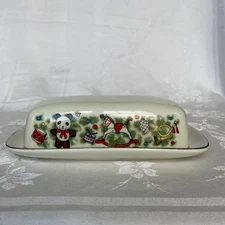 Vintage Christmas Butter Dish Toys for Tots Marine Foundation Rocking Horse Bear