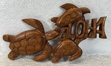 Hawaiian Hand Made Wall Hanging Decor Wood Carving Sign Turtle Souvenir ALOHA