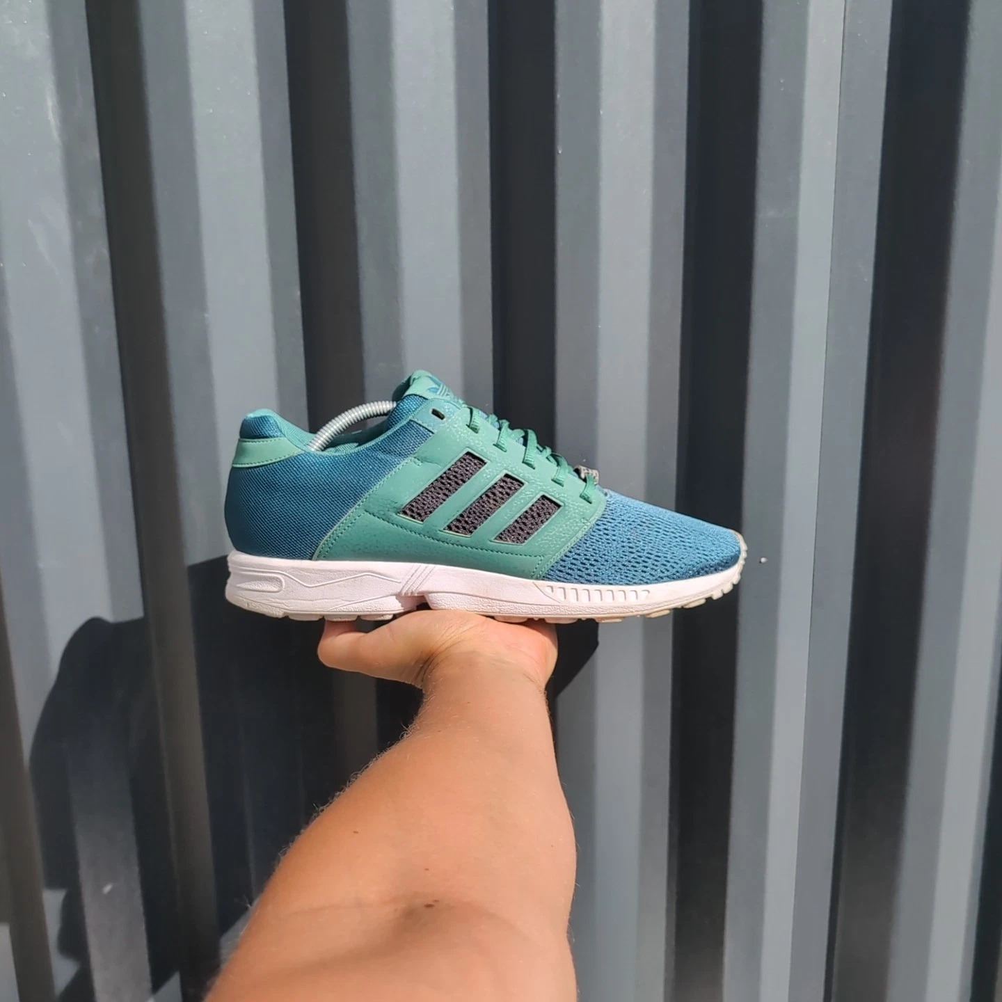 *RARO* UK 11 Scarpe da ginnastica Adidas Torision Flux verde blu da uomo 2014 M21334