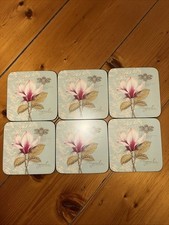 6 ￼pimpernel coasters Green White Pink Red  Floral Flowers  As New