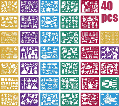 40Pcs Plastic Drawing Stencils Set, Stencils for Kids with over 400+ Different P