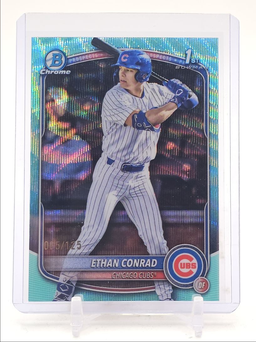 ETHAN CONRAD 2025 BOWMAN CHROME DRAFT 1ST AQUA WAVE CUBS /125 Q1062