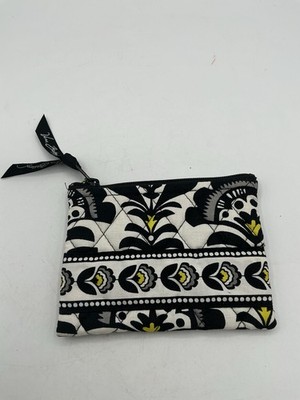 Vera Bradley Fanfare Small Coin Purse Zip Wallet Black White Yellow NWT