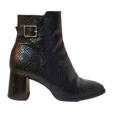 Antonio De Faria Camila Leather Ankle Boots Snake Embossed Block Heeled 8 Mod