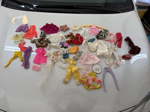 Mattel Vintage 1970s Barbie Clothing Lot Dress Jacket Skirt Pants with 1968 doll