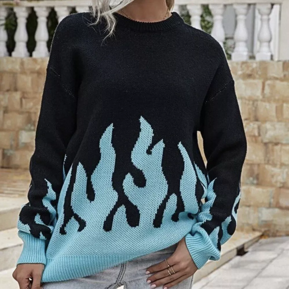 Shein Black Knit Flame Sweater
