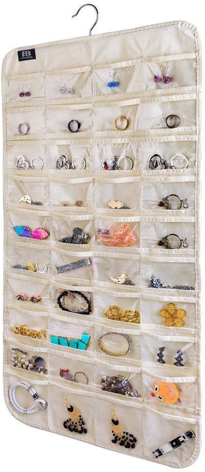 Hanging Jewelry Organizer with 80 Pockets for Accessories Storage-image