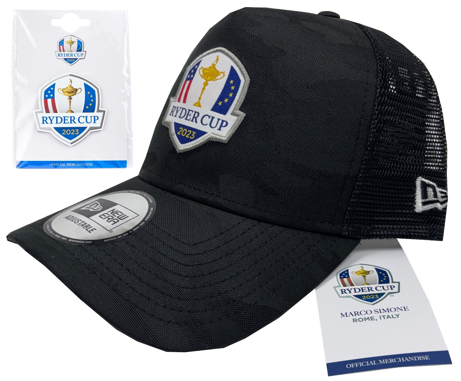 New Era Tonal Camo Trucker Mesh Ryder Cup 2023 Cap + FREE MAGNET Marco Simone