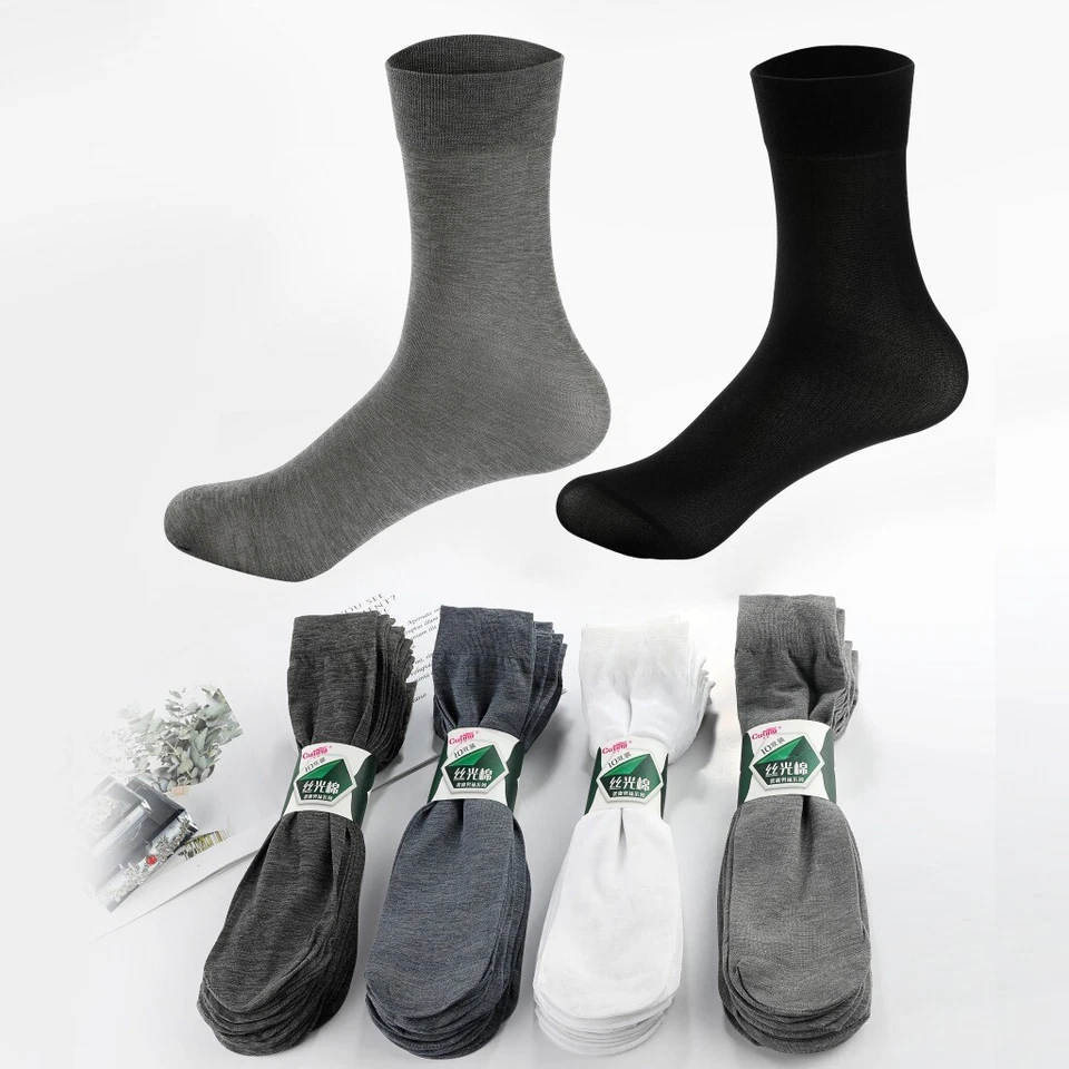 10 pares de calcetines elásticos de fibra de bambú ultrafinos sedosos suaves para hombre Foto 4 de 4