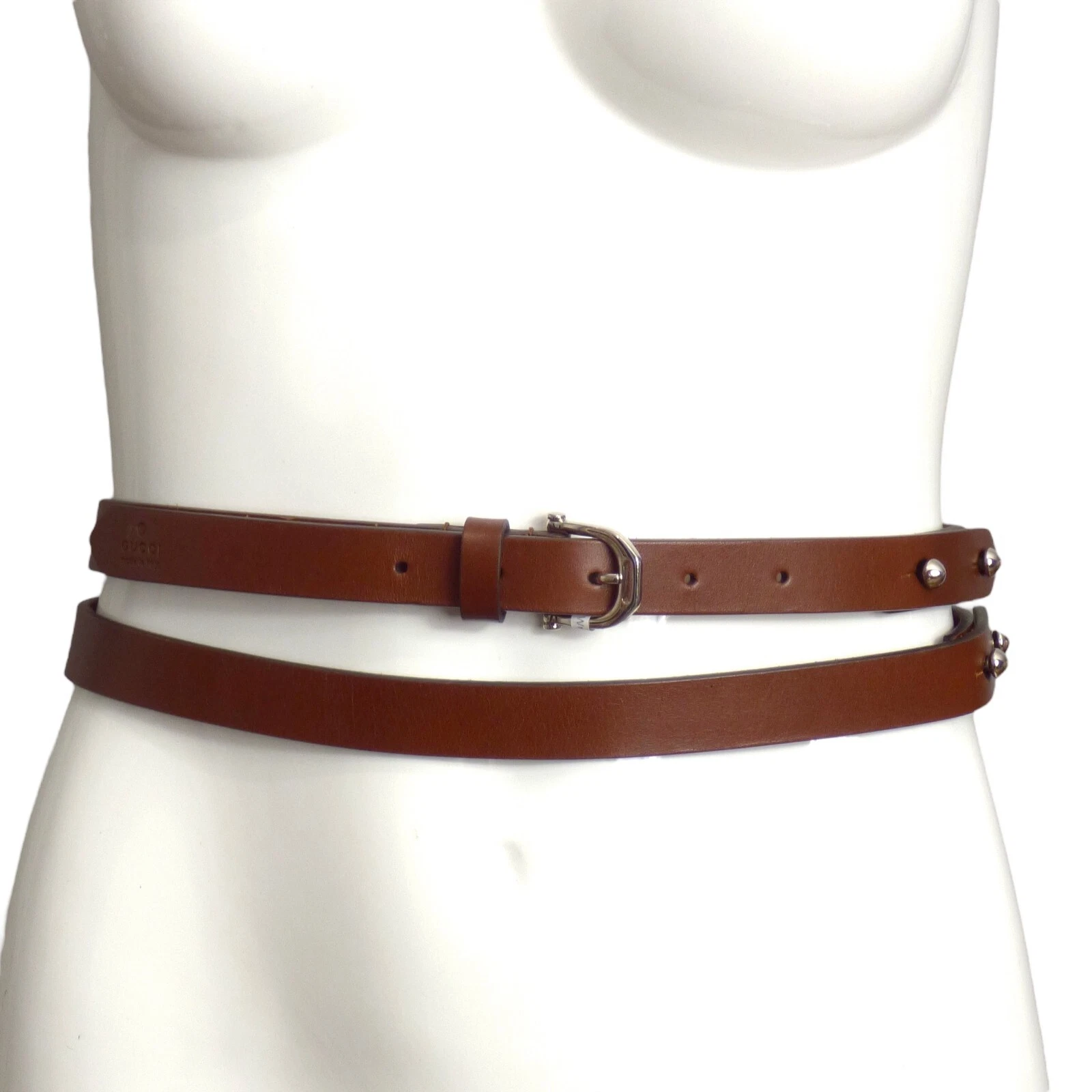 GUCCI   Ceinture double enveloppante en cuir marron