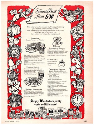 1969 S&W Print Ad, Seasons Best Simply Wonderful 60's Holiday Recipes Can Foods