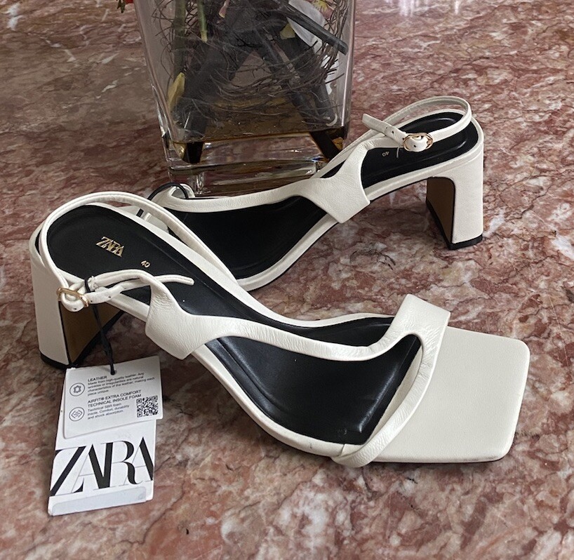 NWT Zara Retro Ivory Strap Square Toe Y2K Heeled Sandal US 9