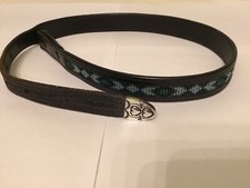 Masters Saddlery Black Tooled Leather Seed Bead Western Belt W/ Sterling Tip