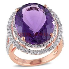 Natural Amethyst Gemstone with Rose Gold Plated 925 Sterling Silver Ring 3174