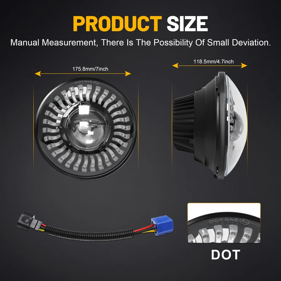 For Dodge D100 D150 D200 D300 W100 W200 W300 Pickup Pair 7" inch LED Headlights - Image 2 of 4