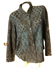 Keren Hart Blue Black Roll Tab Sleeves Western Style Shirt Size S NWD