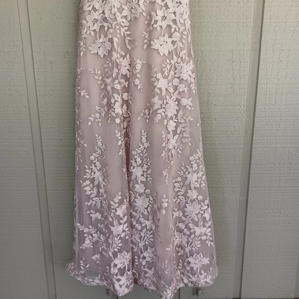 Vestido superpuesto adornado floral La Femme talla 10 madre de novia en rubor antiguo Foto 3 de 4
