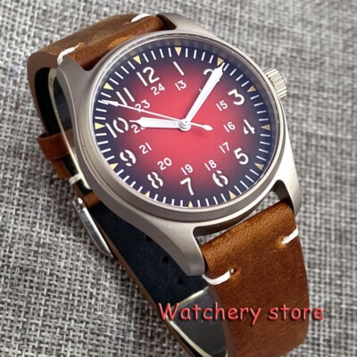 Titanium 39mm PT5000 Automatic Tandorio Pilot 20ATM Burgundy dial Mens Watch