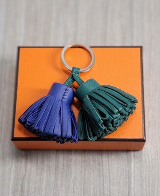 Hermes Carmen Uno-Dos Double-Tassel Keychain Electric Blue