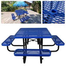 46" Rectangular Steel Commercial Metal Picnic Table for Outdoor w/ Umbrella Hole