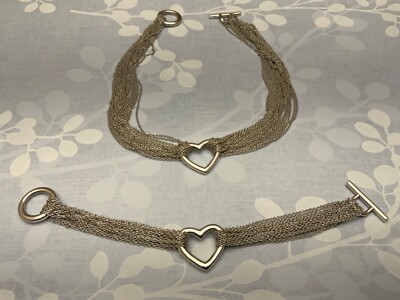 Tiffany Co, Multi Strand Toggle Open Heart Necklace and Bracelet