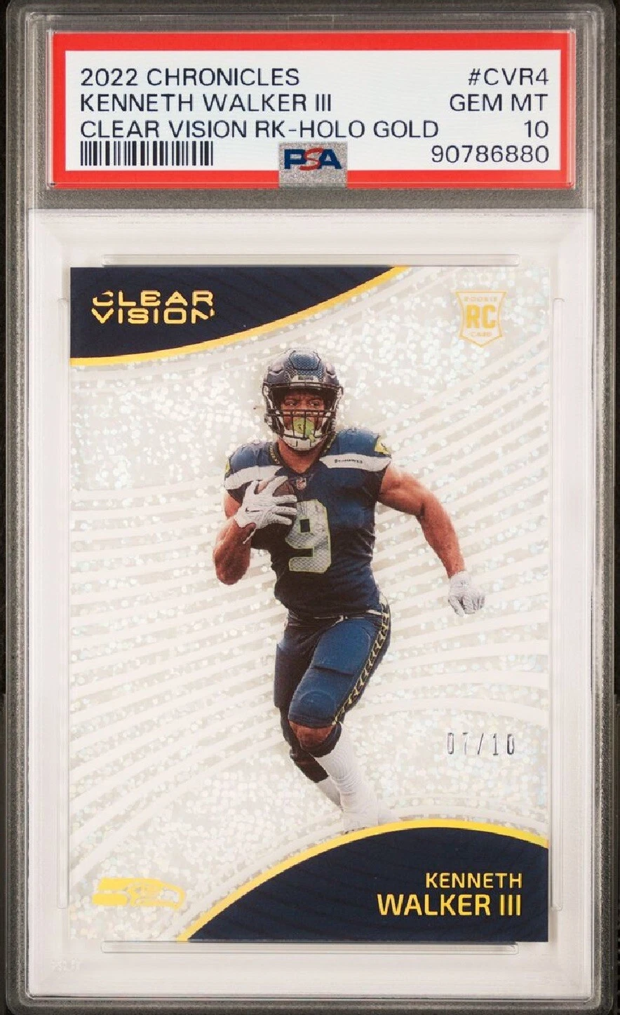 Kenneth Walker III Panini Chronicles Clear Vision Rookies #CVR4 Holo Gold