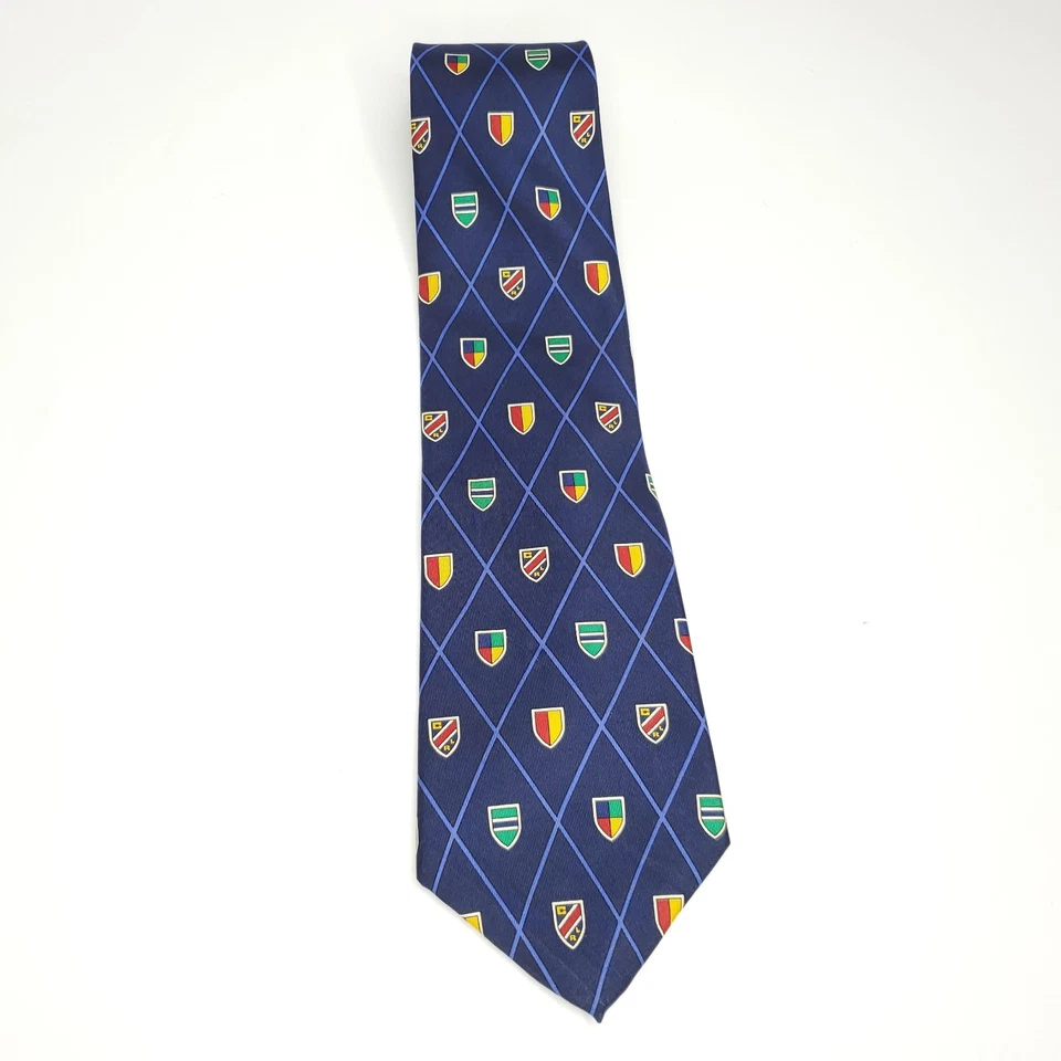 Corbata de seda Chaps Ralph Lauren escudo azul emblema rayas diamantes Foto 3 de 4
