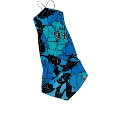 Blue Hawaiian Print Express Dress Halter Hi Low Vintage Floral 7/8