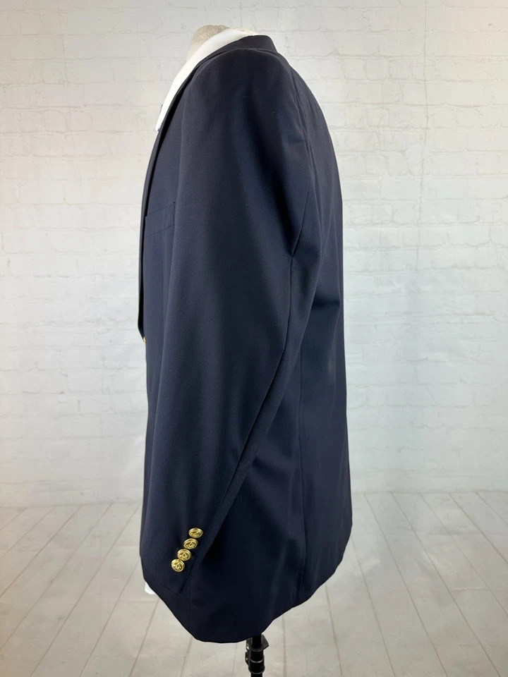 Blazer masculino Hickey Freeman EUA azul marinho lã tom dourado dois botões 44S $895 - Imagem 3 de 4