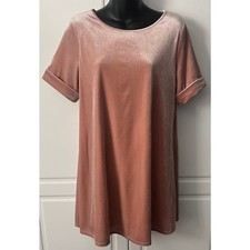 Lucca Dark Salmon Velour Mini Shift Dress Short Sleeves Lined Size S