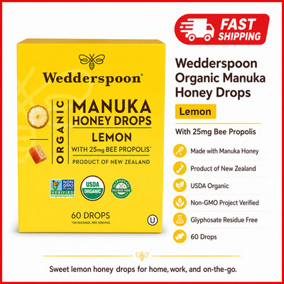 Wedderspoon Organic Manuka Honey Lemon Drops, 60 Count