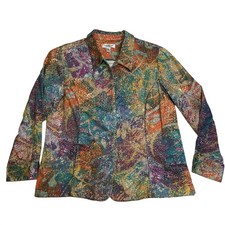 Coldwater Creek Petite Jacket Orange Green Boho Art-to-Wear Earthy Blazer Sz PXL