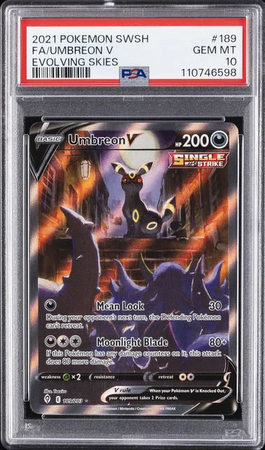 2021 POKEMON SWORD & SHIELD EVOLVING SKIES #189 FULL ART/UMBREON V PSA 10