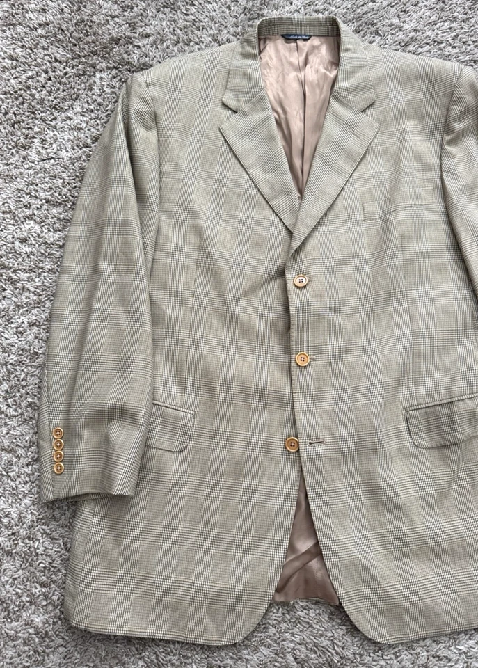 Traje Chaqueta Abrigo Hombre Gian Luca Isaia Napoli 48L Largo Beige/Bronceado Cuadros 3 Botones Foto 2 de 4
