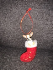 Chihuahua Dog in a Red Stocking Christmas Ornament 4”