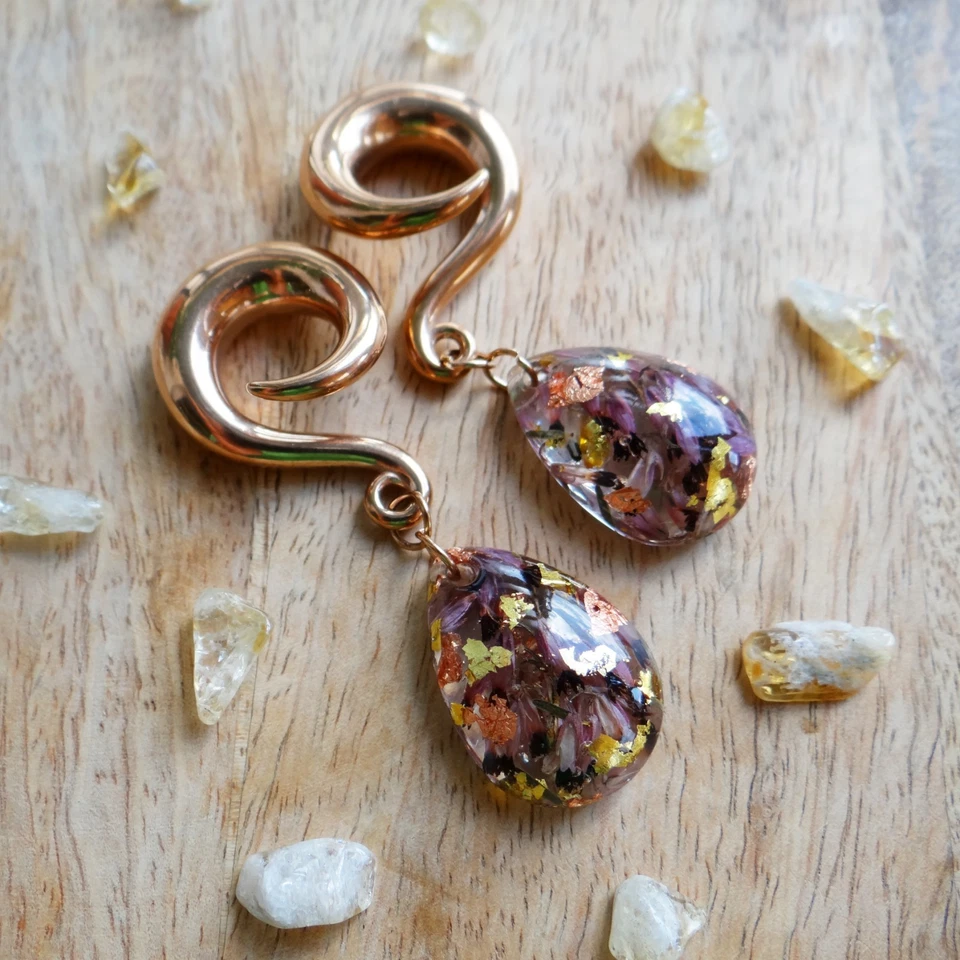 Pendientes Medidores de Flores Erica Brezo Pesos de Oreja 0g Joyería Túneles Calibre 00 Foto 2 de 4