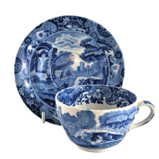 Spode Italian Tea Cup and Saucer  Blue & White Old Blue Mark Bute Shape Antique