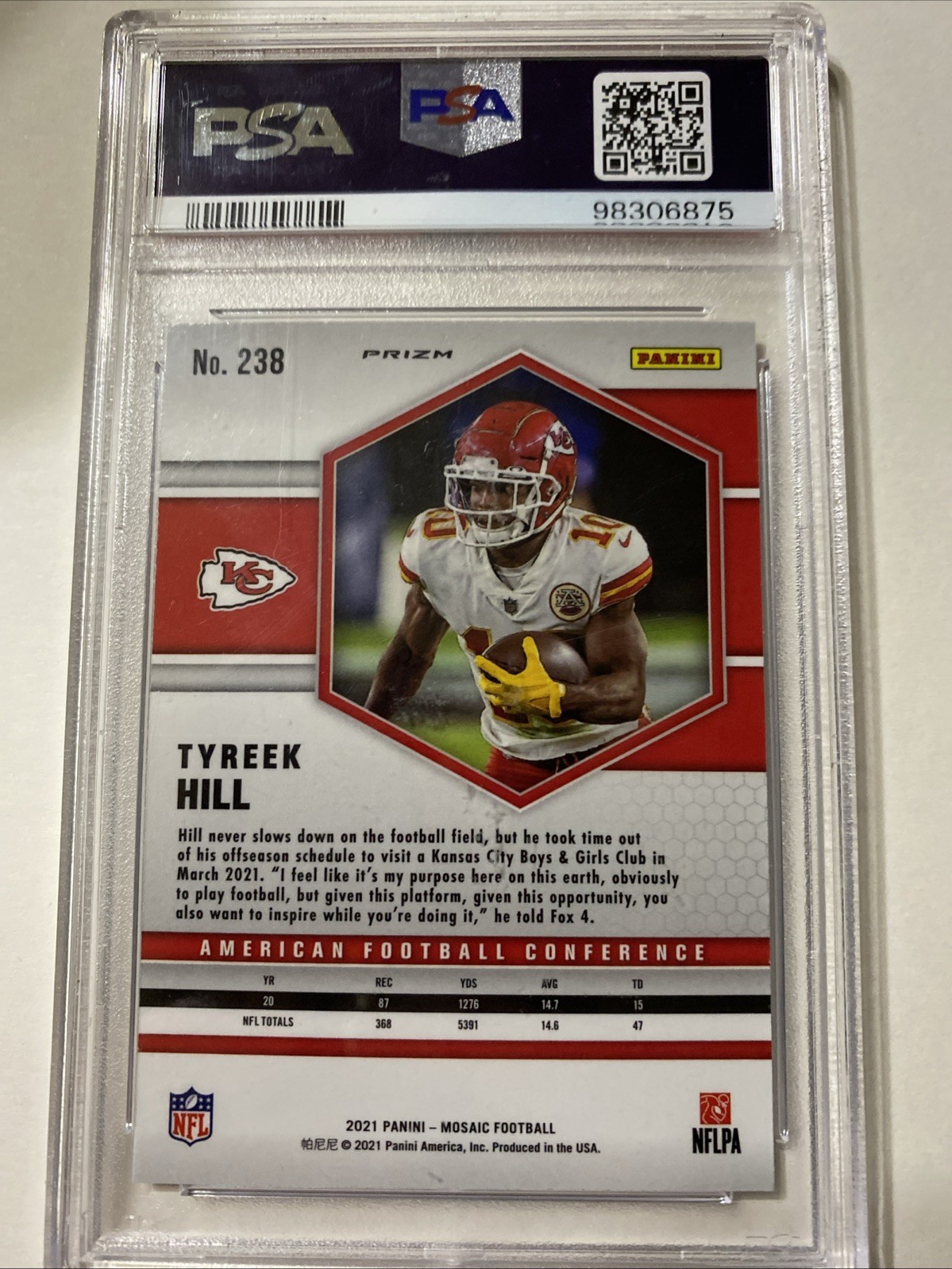 2021 Mosaic Tyreek Hill Reactive Blue Prizm PSA 10 Gem Mint view 2