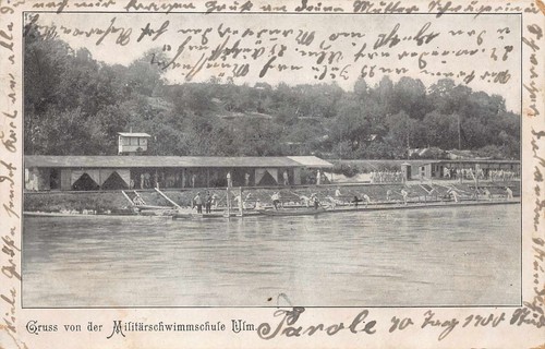 Echt Foto AK 1906 Gruss von der Militärschwimmschule Ulm an der Donau