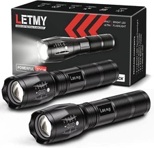 LETMY Tactical Flashlight S2000-2 Pack Bright Military Grade LED Flashlights Hig