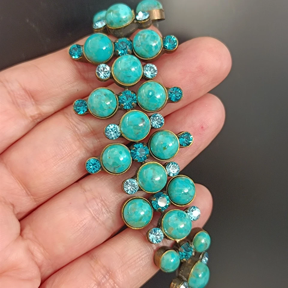 Pulsera Tono Turquesa Audaz Michal Negrin Declaración Ajustable Vintage Renacimiento Foto 3 de 4