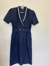 Talbots Petite Navy Linen Cotton Nautical Button Front Midi Dress