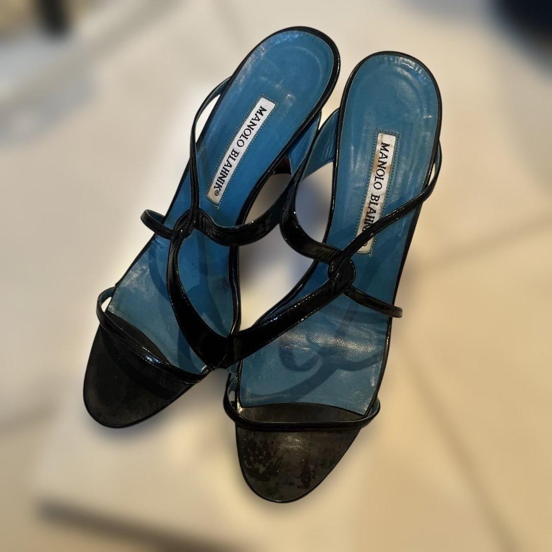 Manolo Blahnik Strap Sandals Leather Black Women's Size EU37.5 US7.5 / #3829