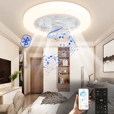 TCFUNDY Enclosed Low Profile Ceiling Fan with Light, Bluetooth Speaker, Dimma...