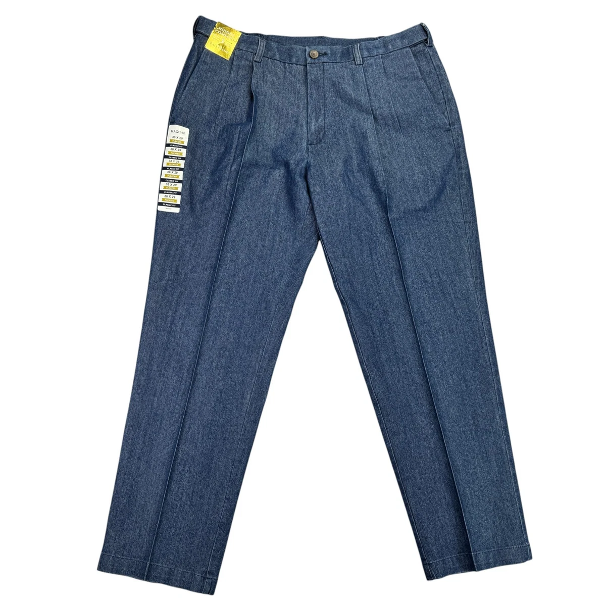 haggar denim dress jeans Haggar Big & Tall Stretch Denim Trouser Pants, Flat Front in Medium Blue
