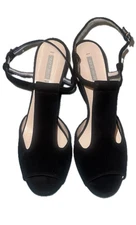 Giorgio Armani Black Suede Ankle-Strap High Heel Sandals 37.5 with Original Box