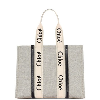 Chloe Large White And Blue Woody Tote Bag
